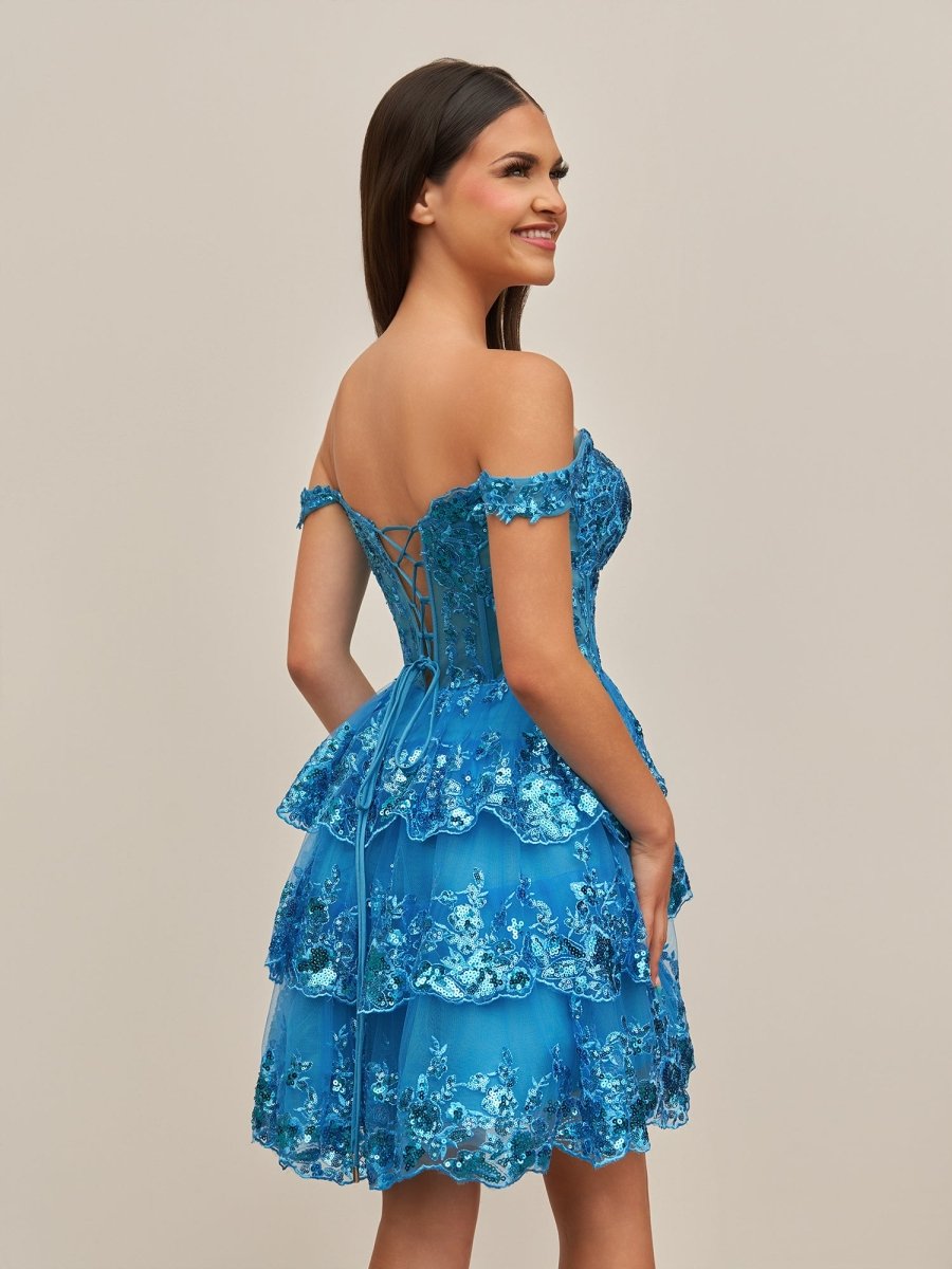 Everly | Peacock - A-Line Sweetheart Tiered Short Homecoming Dress