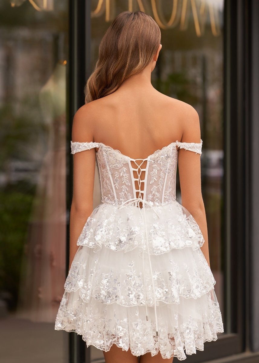 Everly | White - A-Line Sweetheart Tiered Short Homecoming Dress