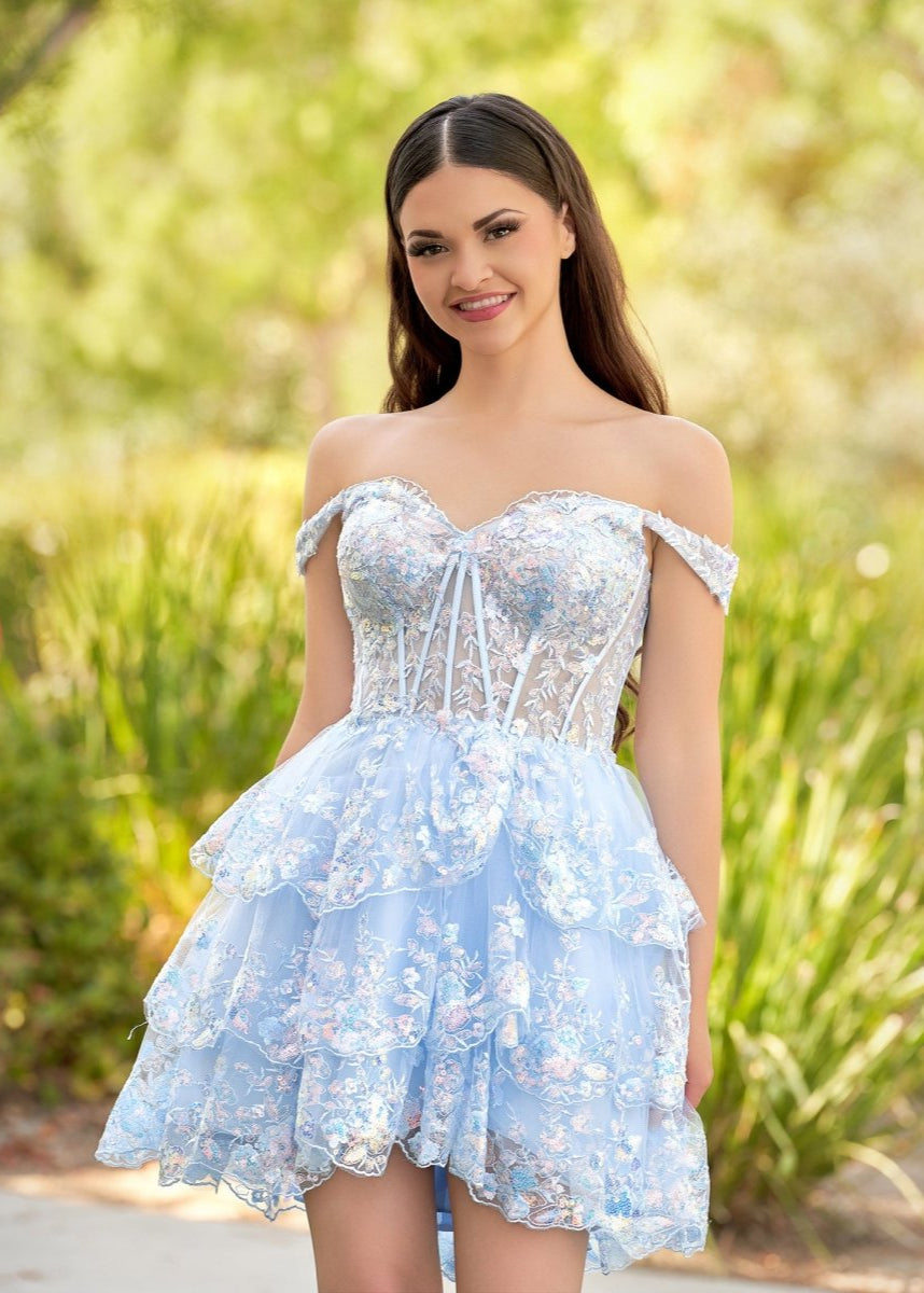 Sky Blue - A-Line Sweetheart Tiered Short Homecoming & Cocktail Dresses, Sky Blue / 12