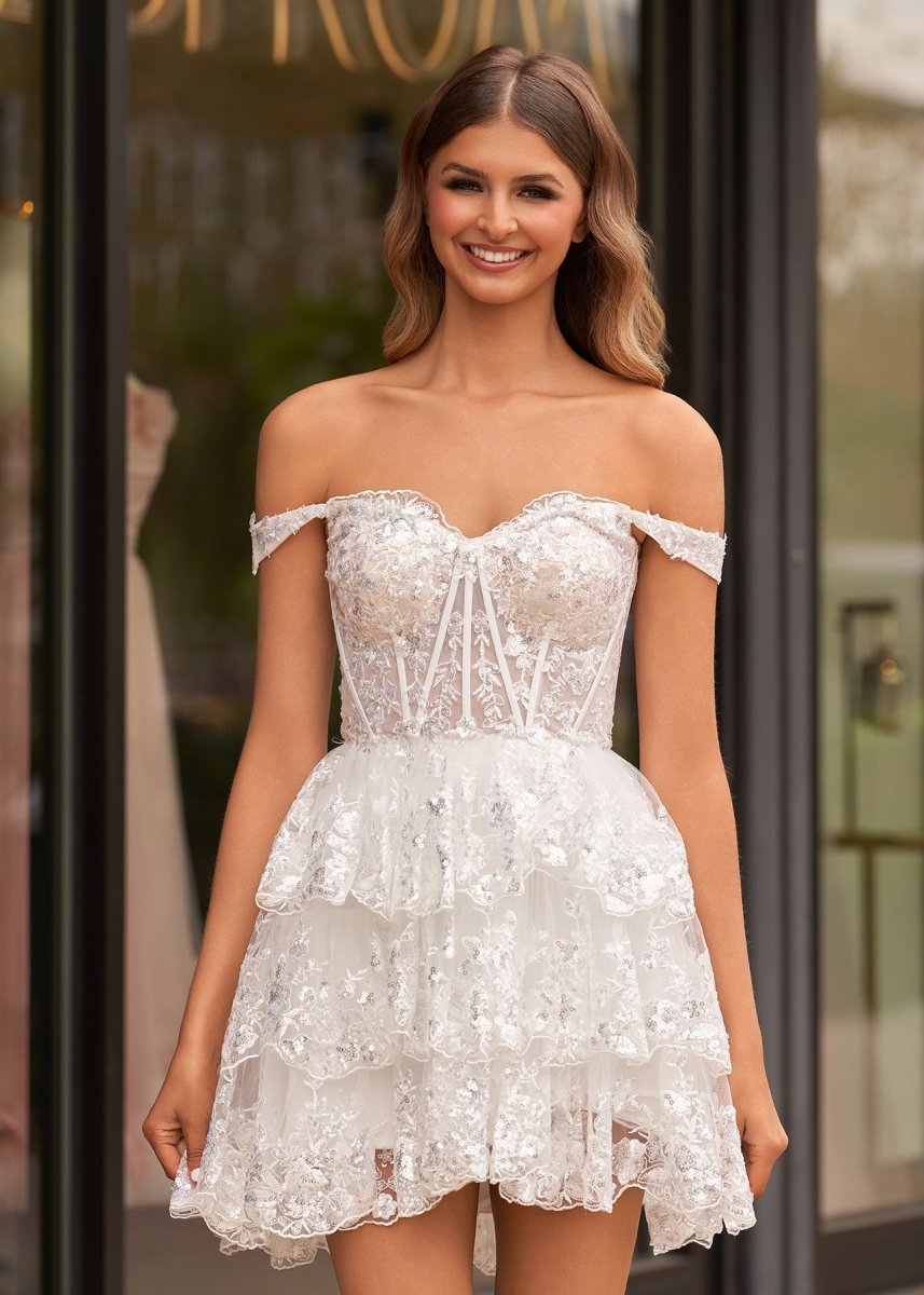 Everly | White - A-Line Sweetheart Tiered Short Homecoming Dress