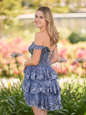 Everly | Grey Blue - A-Line Sweetheart Tiered Short Homecoming Dress