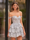 Everly | Silver - A-Line Sweetheart Tiered Short Homecoming Dress