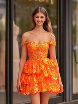 Everly | Orange - A-Line Sweetheart Tiered Short Homecoming Dress