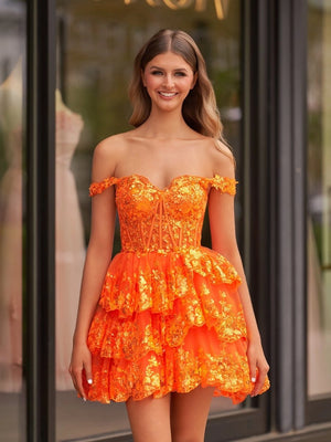 Everly | Orange - A-Line Sweetheart Tiered Short Homecoming Dress