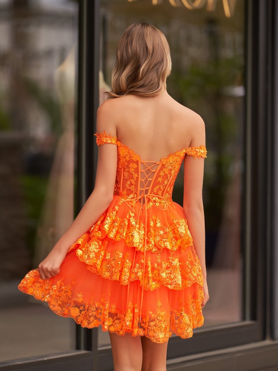 Everly | Orange - A-Line Sweetheart Tiered Short Homecoming Dress