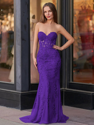 Evie |Mermaid Sweetheart Neck Lace Long Prom Dress With Appliques