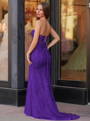 Evie |Mermaid Sweetheart Neck Lace Long Prom Dress With Appliques