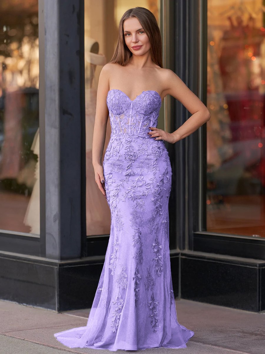 Mermaid Sweetheart Neck Lace Long Prom Dress With Appliques, Lavender / Custom Size Mermaid Sweetheart Neck Lace Long Prom Dress With Appliques, Lavender / Custom Size