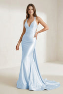Pink Halter Satin Mermaid Open Back Long Formal Prom Dresses – Prom Dress by KissProm | Available at KissProm