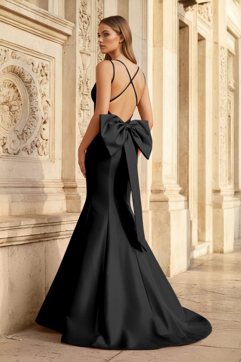 Hot Pink Spaghetti Straps Bow-Back Trumpet Long Gown, Hot Pink / 10 / Satin Hot Pink Spaghetti Straps Bow-Back Trumpet Long Gown, Hot Pink / 10 / Satin