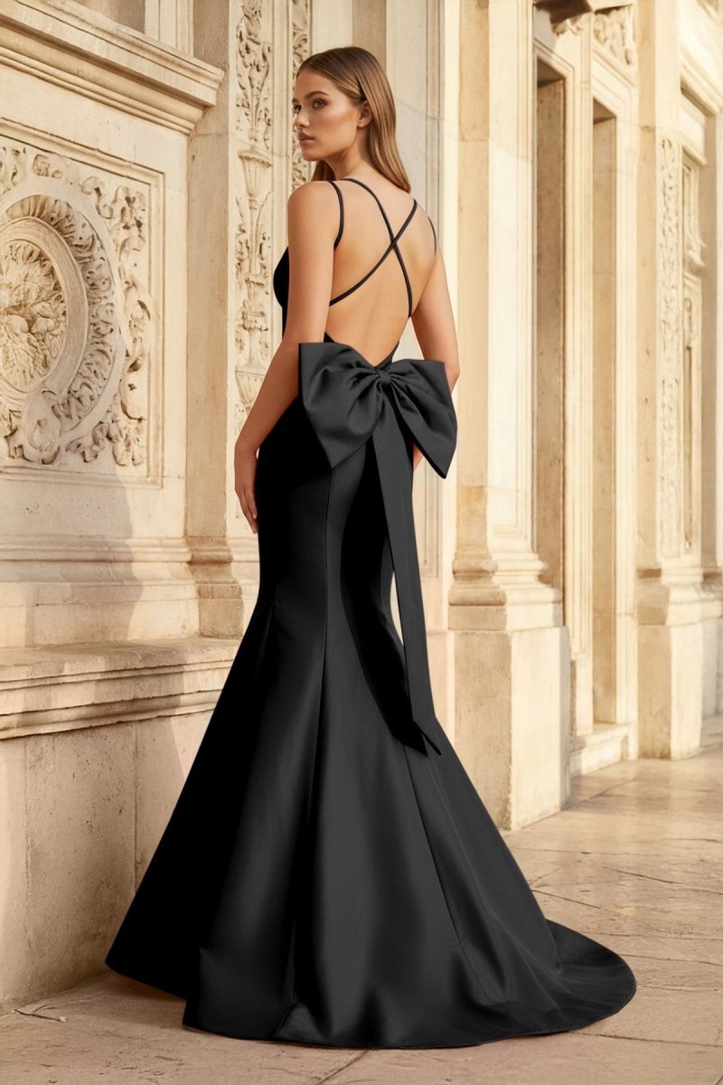Hot Pink Spaghetti Straps Bow-Back Trumpet Long Gown