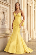 Hot Pink Spaghetti Straps Bow - Back Trumpet Long Gown - KissProm