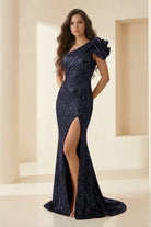 Evyra | Red - One Shoulder Mermaid Sequins Long Formal Prom Dresses With Flower - KissProm