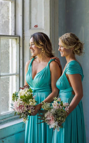 A Line Halter Neck Jersey Bridesmaid Dress With Half Sleeves And Straps Back - KissProm