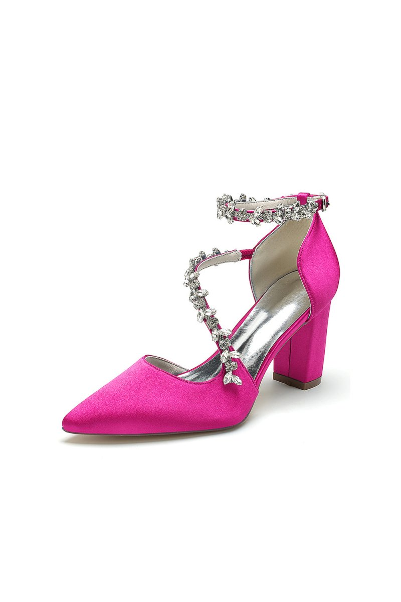 White Satin Pump with Silver Chain Accent - KissProm