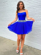 Faelina | Royal Blue - A Line Strapless Chiffon Short Homecoming Dresses With Beadings