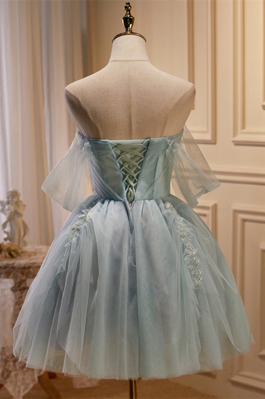 Fairy-tale Tulle Beaded Off-the-Shoulder Lace-Up Back A-Line Party Dress Sky Blue / 0 Fairy-tale Tulle Beaded Off-the-Shoulder Lace-Up Back A-Line Party Dress Sky Blue / 0
