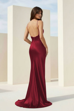 Black Spaghetti Straps Mermaid Satin Backless Prom Dresses With Beading – Prom Dress by KissProm | Available at KissProm