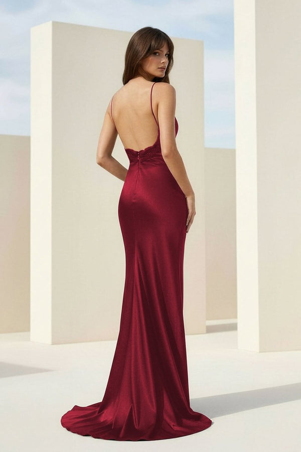 Black Spaghetti Straps Mermaid Satin Backless Prom Dresses With Beading – Prom Dress by KissProm | Available at KissProm