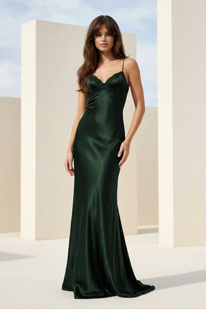 Black Spaghetti Straps Mermaid Satin Backless Prom Dresses With Beading – Prom Dress by KissProm | Available at KissProm