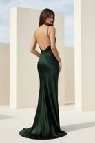 Falisse | Black - Spaghetti Straps Mermaid Satin Backless Prom Dresses With Beading - KissProm