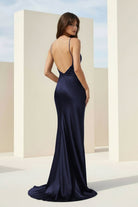 Falisse | Black - Spaghetti Straps Mermaid Satin Backless Prom Dresses With Beading - KissProm