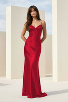 Falisse | Black - Spaghetti Straps Mermaid Satin Backless Prom Dresses With Beading - KissProm