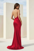 Falisse | Black - Spaghetti Straps Mermaid Satin Backless Prom Dresses With Beading - KissProm