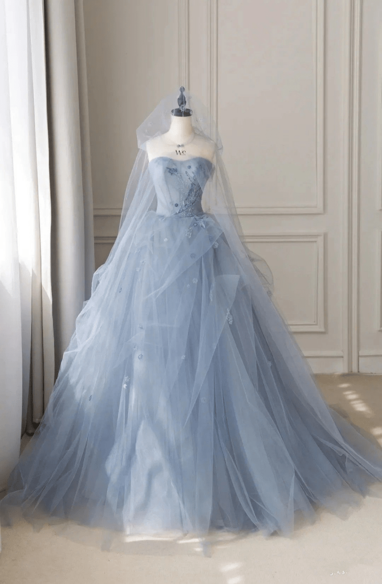 Grey Blue Tulle A-Line Sweetheart Lace-Up Back Quinceanera Dress Grey Blue Tulle A-Line Sweetheart Lace-Up Back Quinceanera Dress