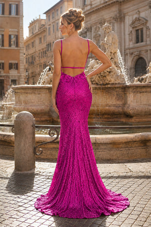 Mermaid V Neck Sequins Prom Dress with Slit - KissProm