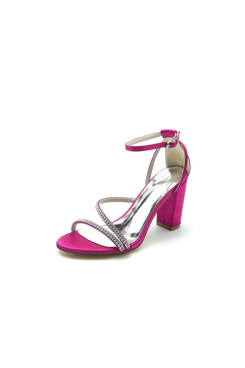 Faux Silk Strappy Chunky Heel Prom Shoes - KissProm