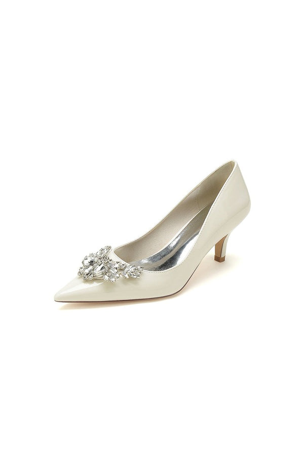 Black Elegant Low - Heel Shoes with Crystal Embellishment - KissProm