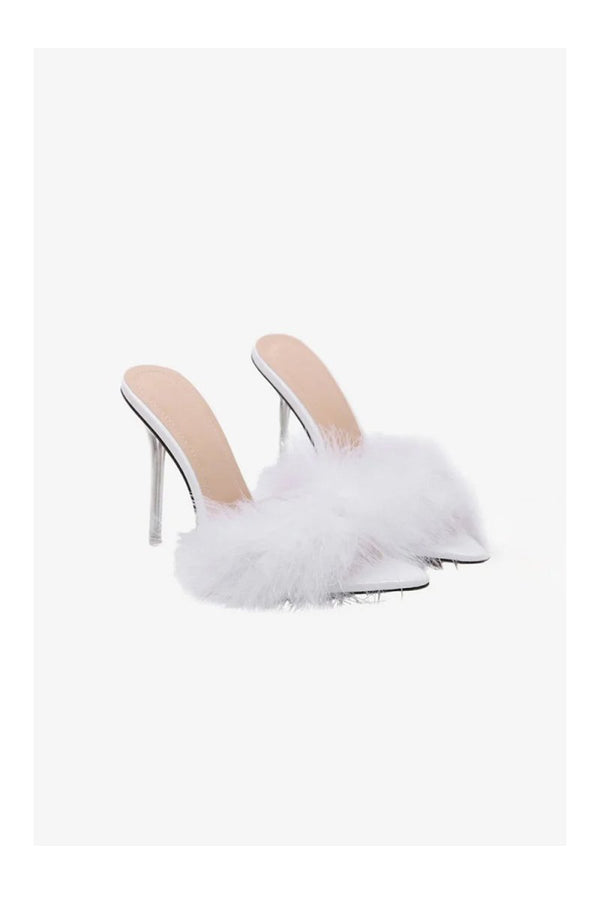 Hot Pink Feathers Pointed Toe Stiletto Sandals - KissProm