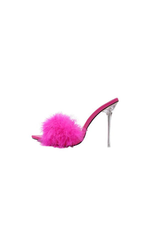 Hot Pink Feathers Pointed Toe Stiletto Sandals - KissProm