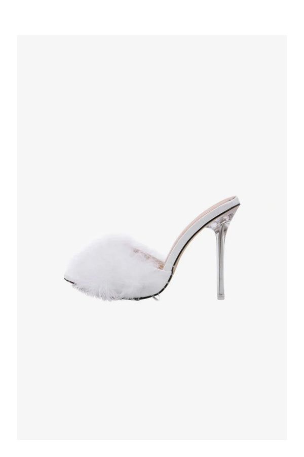 Hot Pink Feathers Pointed Toe Stiletto Sandals - KissProm