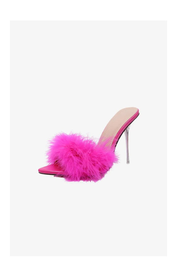 Hot Pink Feathers Pointed Toe Stiletto Sandals - KissProm