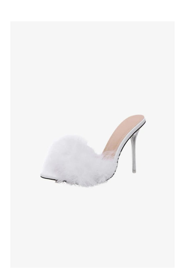 Hot Pink Feathers Pointed Toe Stiletto Sandals - KissProm