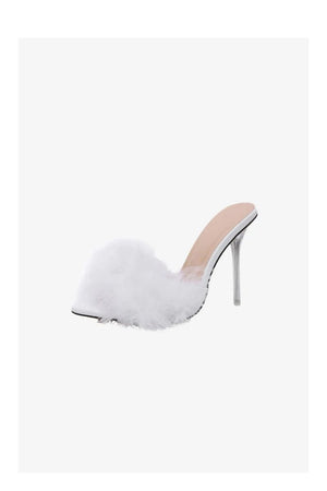 Hot Pink Feathers Pointed Toe Stiletto Sandals - KissProm