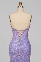 Feloria | Lilac Strapless Mermaid Sequined Lace Formal Prom Dresses With Beading - KissProm