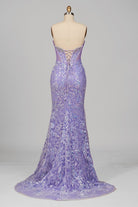 Feloria | Lilac Strapless Mermaid Sequined Lace Formal Prom Dresses With Beading - KissProm