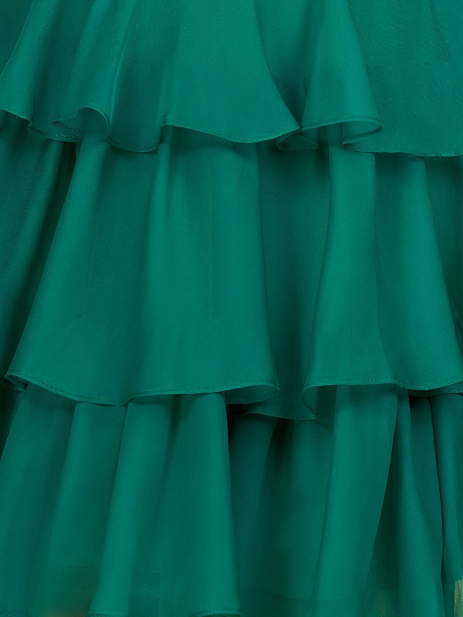 Fenara | Green - Strapless A Line Chiffon Ruffles Homecoming Dresses With Flower