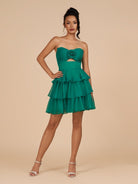 Fenara | Green - Strapless A Line Chiffon Ruffles Homecoming Dresses With Flower