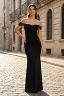 Burgundy Off The Shoulder Mermaid Satin Long Formal Prom Dresses - KissProm