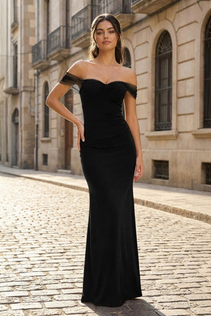 Burgundy Off The Shoulder Mermaid Satin Long Formal Prom Dresses - KissProm