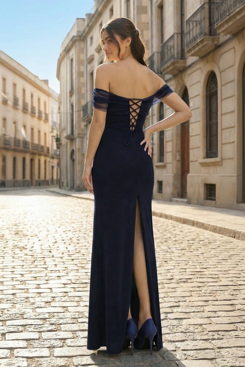 Burgundy Off The Shoulder Mermaid Satin Long Formal Prom Dresses