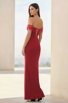 Fenisse | Red - Off The Shoulder Mermaid Satin Long Formal Prom Dresses - KissProm