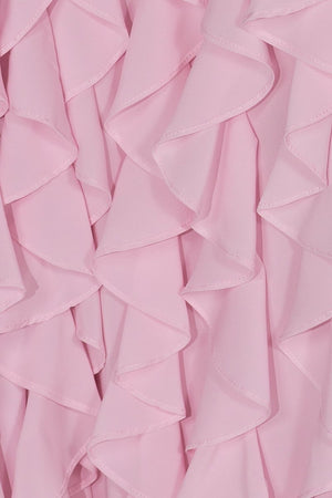 Pink Sheath Strapless Chiffon Long Prom Dresses With Ruffles - KissProm