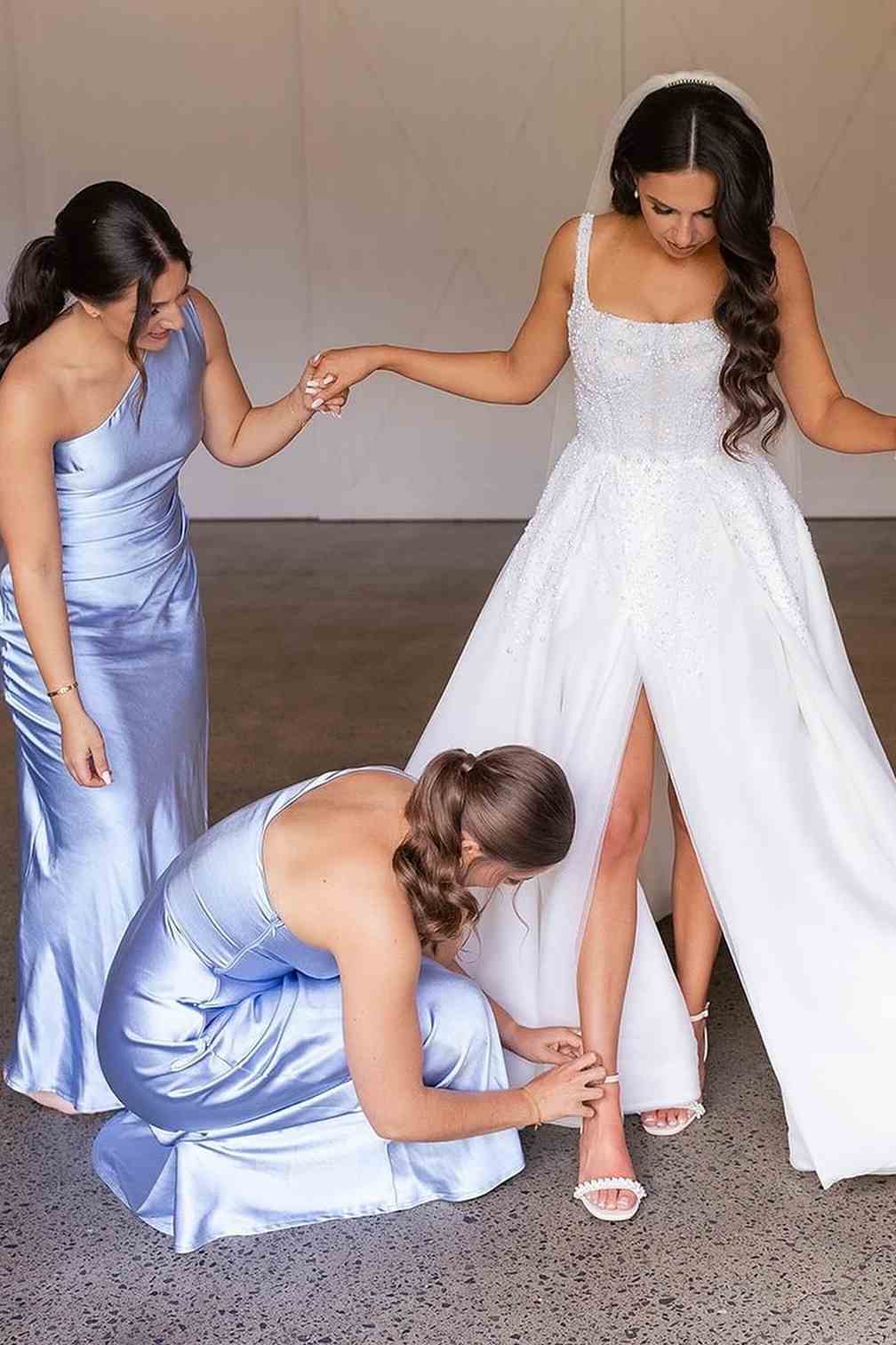 One Shoulder Sleeveless Satin Pleated Long Bridesmaid Dress One Shoulder Sleeveless Satin Pleated Long Bridesmaid Dress
