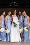 One Shoulder Sleeveless Satin Pleated Long Bridesmaid Dress Sky Blue / 10 One Shoulder Sleeveless Satin Pleated Long Bridesmaid Dress Sky Blue / 10
