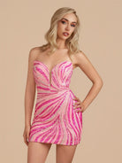 Fina | Pink - Bodycon Strapless Sequin Stripes Homecoming Dress